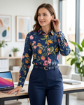 Figure-Flattering Floral: Women's 100% Cotton Extra Slim Fit Shirt