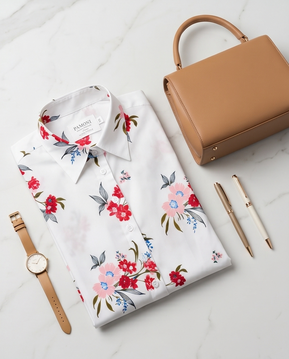 White Floral Extra Slim Fit Cotton Shirt
