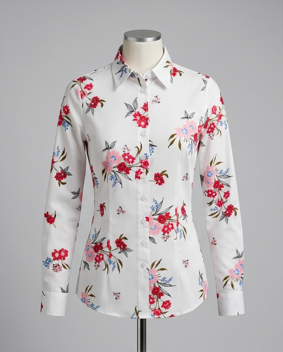 White Floral Extra Slim Fit Cotton Shirt