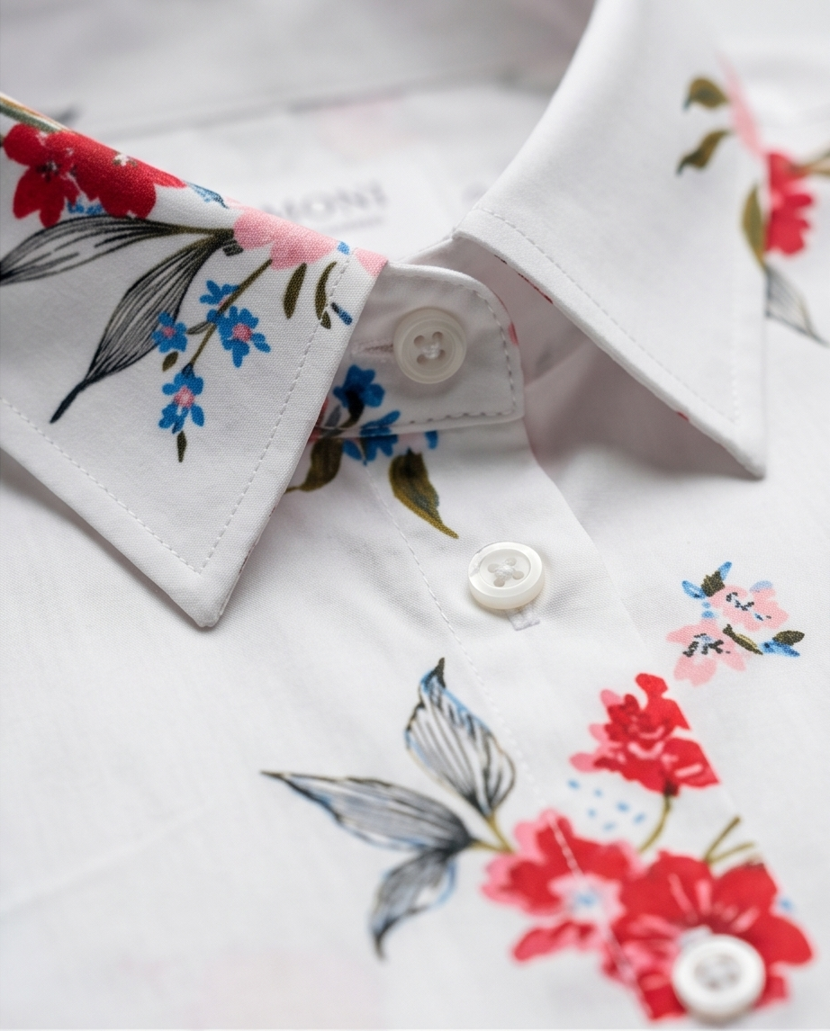 White Floral Extra Slim Fit Cotton Shirt