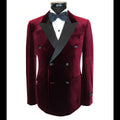 Burgundy Double Breasted Velvet Tuxedo Blazer